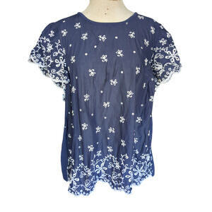 22/24 Lane Bryant navy blue floral embroidered women's blouse #22